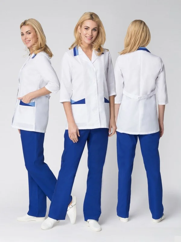 Женский костюм Лазурь (ткань ТиСи), белый/васильковый