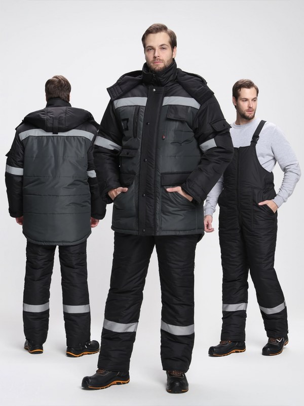 Костюм зимний Беркорт-2 СОП К. (тк.Таслан,135) п/к, черный/т.серый