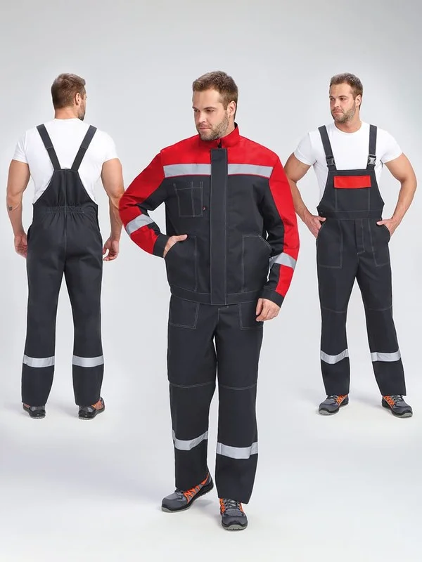 Костюм Бриготек-2 СОП (тк.Смесовая,260) п/к, т.серый/красный