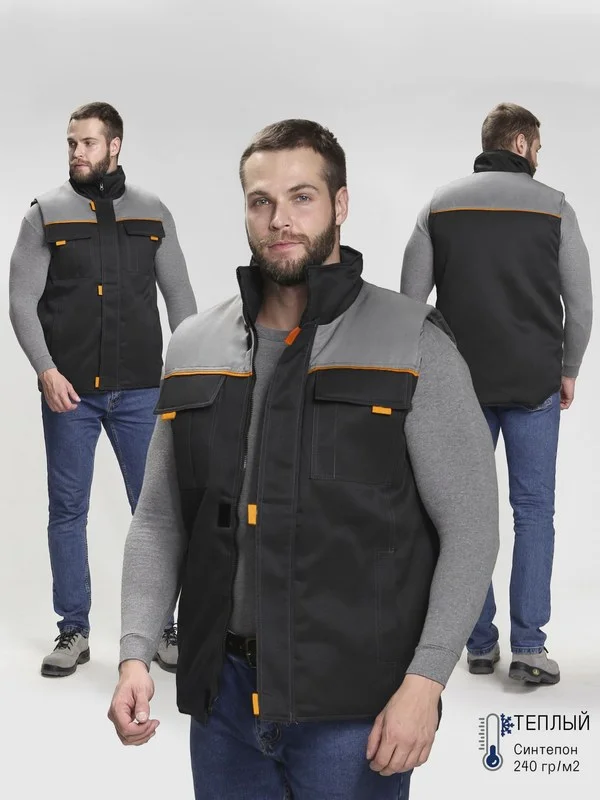 Жилет утепленный Флофт (тк.Смесовая,210), черный/серый