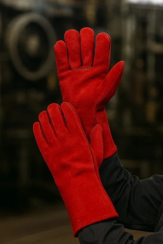 Краги спилковые красные с подкладкой