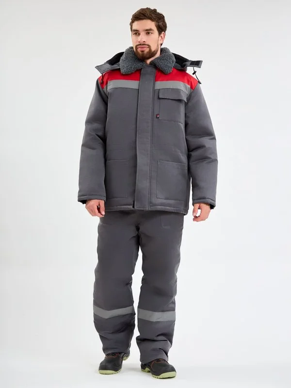 Костюм зимний Труженик-Ультра-2 СОП (тк.Смесовая,210) п/к, т.серый/красный