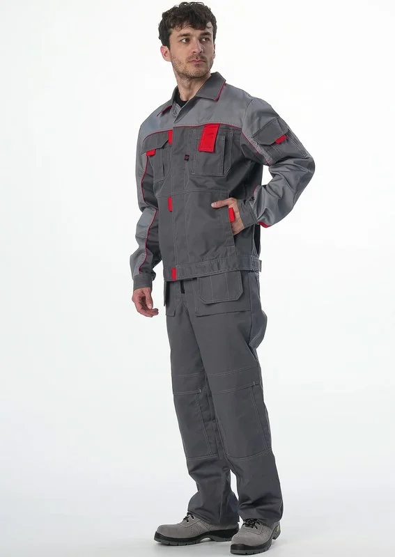 Костюм Драга-1 (тк.Смесовая МВО,240) брюки, т.серый/св.серый/красный