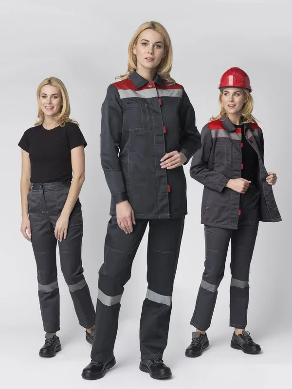 87490980 Костюм женский Веснис-1 СОП К. (тк.Смесовая,210) брюки, т.серый/красный