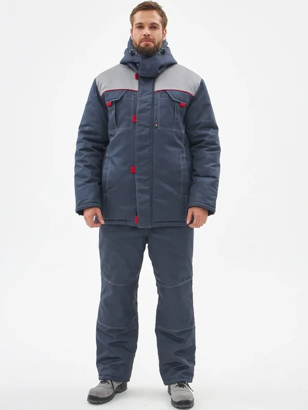 Костюм зимний Флофт-2 Премиум У. (тк.Смесовая,240) п/к, т.серый/св.серый/красный