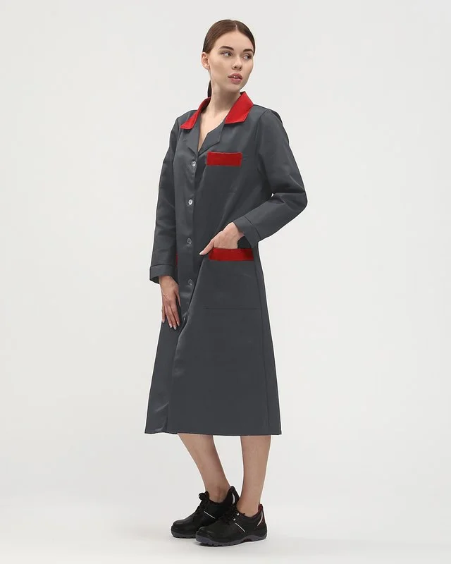 Халат женский (тк.Смесовая,210), т.серый/красный