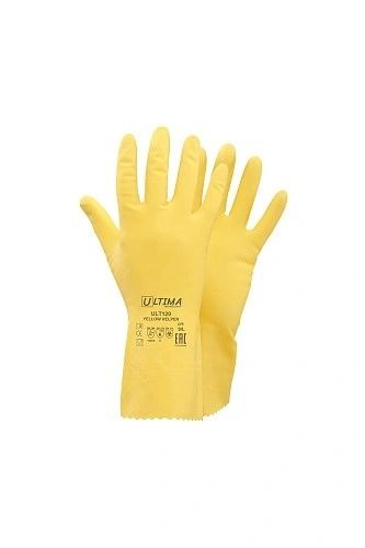 Перчатки хозяйственные латексные с напылением Ultima Yellow Helper ULT120