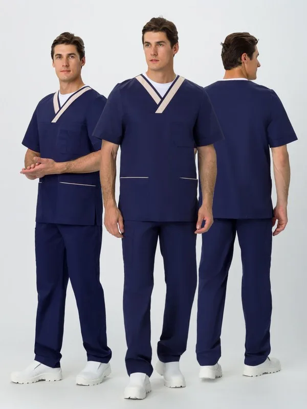Костюм мужской Симпл-001 (тк.Смесовая,120) MedLine, т.синий/бежевый