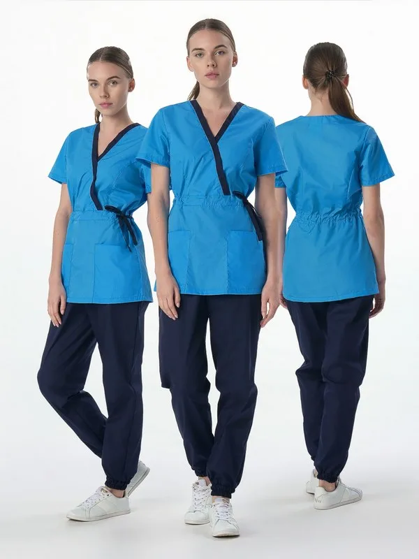 Костюм женский Симпл-001 (тк.Смесовая,120) MedLine, т.синий/ярко-голубой