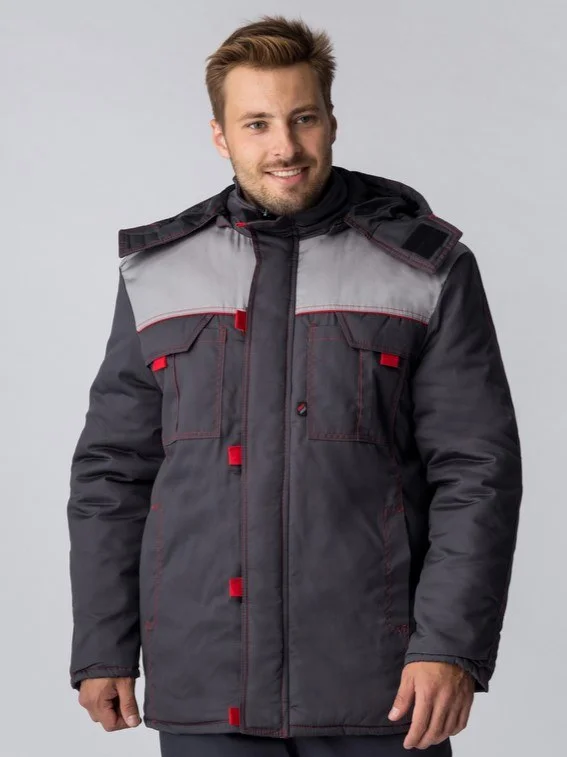 Куртка зимняя Флофт Премиум (тк.Смесовая,240), т.серый/св.серый/красный