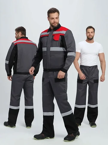 Костюм Вивантек-1 СОП У. (тк.Смесовая, 240) брюки, т.серый/черный/красный