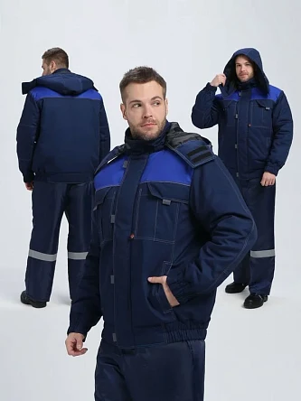 Куртка зимняя укороченная Флофт Премиум (тк.Смесовая,240), т.синий/васильковый/серый