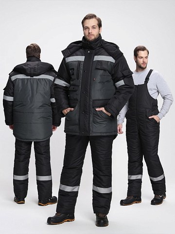 Костюм зимний Беркорт-2 СОП К. (тк.Таслан,135) п/к, черный/т.серый