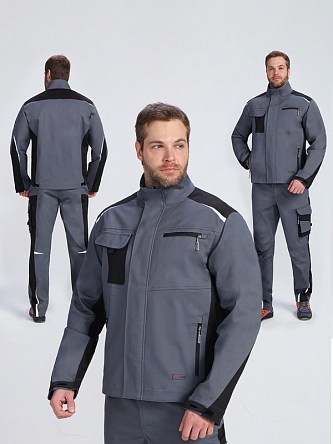 Куртка ProfLineLeader (тк.Хлопок/Спандекс,260), серый/черный