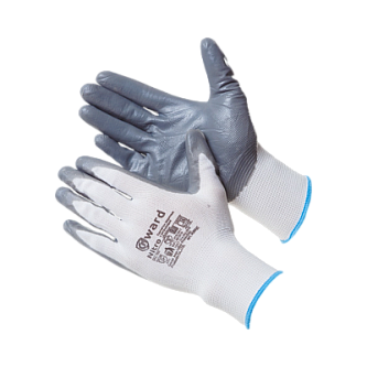 Перчатки из белого нейлона с серым нитриловым  покрытием