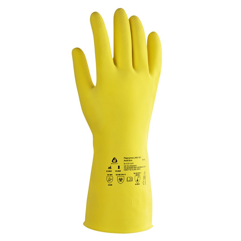 Химические перчатки из латекса JHG-101 Acid Eco с хлопковым напылением