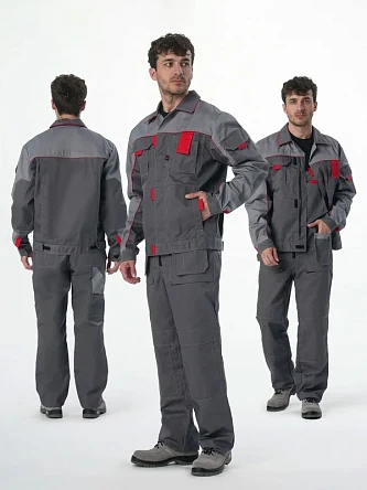 Костюм Драга-2 (тк.Смесовая МВО,240) п/к, т.серый/св.серый/красный