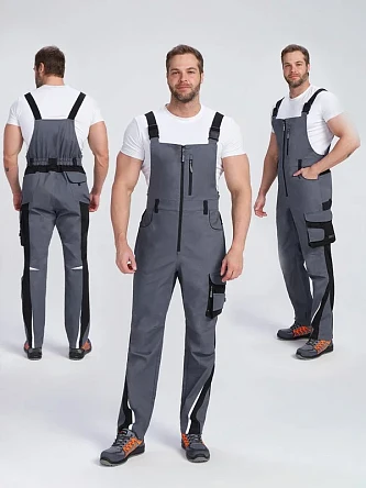 Полукомбинезон ProfLineLeader (тк.Хлопок/Спандекс,260), серый/черный