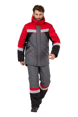 Костюм "Памир" серый/черный/красный (зимний)