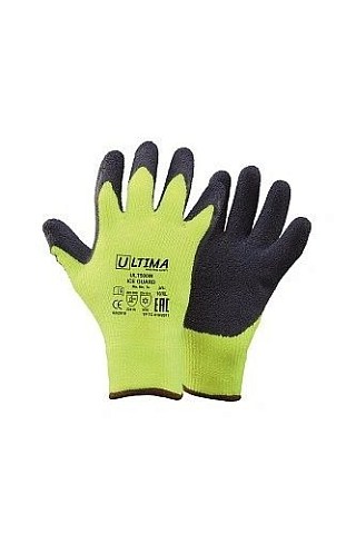 Перчатки рабочие зимние Ultima ULT500W Ice Guard с латексным покрытием цвет неоновый черный