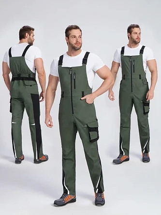 Полукомбинезон ProfLineLeader (тк.Хлопок/Спандекс,260), хаки/черный