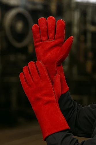 Краги спилковые красные с подкладкой