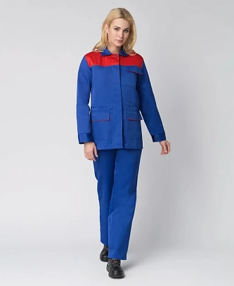 Костюм женский (тк.Смесовая,210) брюки, васильковый/красный