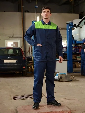 Костюм рабочий (тк.Смесовая,210) брюки, т.синий/лимонный