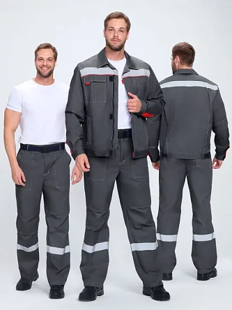 Костюм Флофт-1 Премиум СОП У. (тк.Смесовая,240) брюки, т.серый/серый/красный