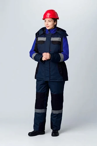 Костюм зимний женский Вектрон-2 СОП У. (тк.Смесовая,240) п/к, т.синий/черный/васильковый