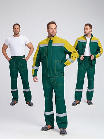 Костюм Бриготек-1 СОП (тк.Смесовая,260) брюки, зеленый/желтый