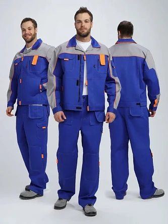 Костюм Драга-1 (тк.Смесовая МВО,240) брюки, васильковый/св.серый/оранжевый