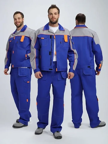 Костюм Драга-1 (тк.Смесовая МВО,240) брюки, васильковый/св.серый/оранжевый