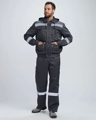 Костюм Нейч-2 СОП с капюшоном К. (тк. Смесовая, 210) п/к, т.серый/св.серый