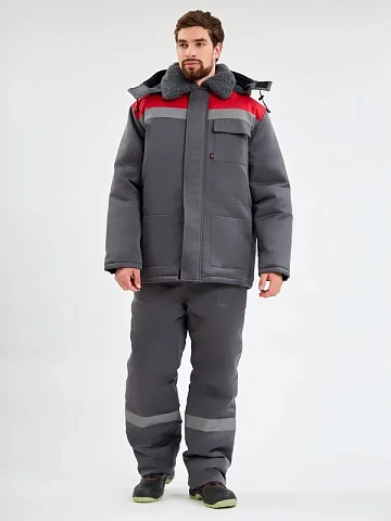 Костюм зимний Труженик-Ультра-1 СОП  (тк.Смесовая,210) брюки, т.серый/красный