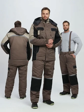 Костюм зимний Мега (тк.Смесовая,240) брюки, коричневый/черный/бежевый