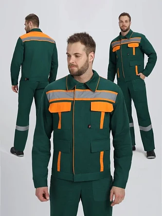 Костюм Итрорис-1 СОП (тк.Саржа,250) брюки, т.зеленый/оранжевый