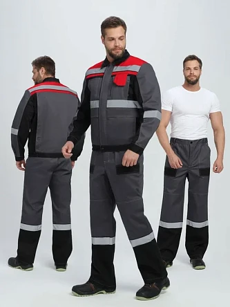 Костюм Вивантек-1 СОП У. (тк.Смесовая,240) брюки, т.серый/черный/красный