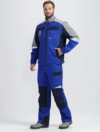 Костюм Вектрон-1 (тк.Смесовая,240) брюки, васильковый/т.синий/св.серый