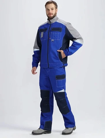 Костюм Вектрон-1 (тк.Смесовая,240) брюки, васильковый/т.синий/св.серый