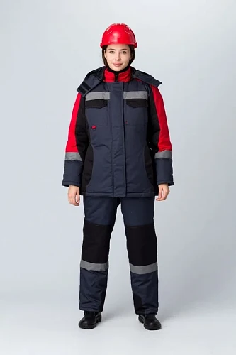 Костюм зимний женский Вектрон-2 СОП У. (тк.Смесовая,240) п/к, черный/красный/серый