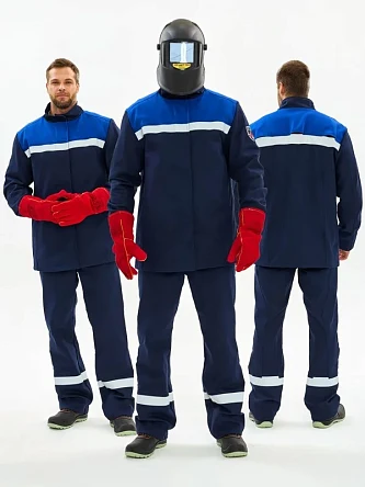 Костюм сварщика Велдсвар-СОП 2 кл.защиты (тк.Хлопок-ОП,350) брюки, т.синий/васильковый