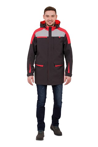 Куртка-ветровка "Тизер" т.серый/св.серый/мандарин