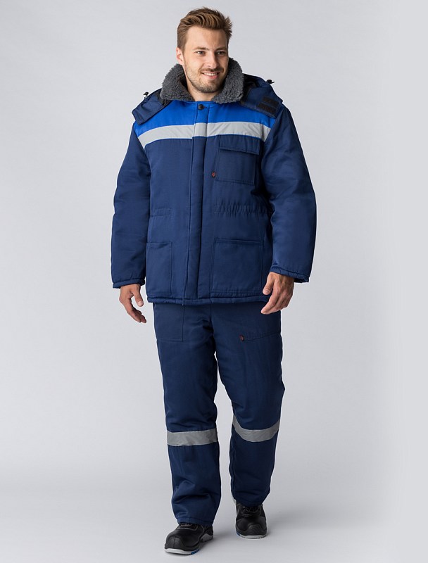 Костюм зимний на пуговицах Квайл-2 СОП (тк.Смесовая,210) п/к, т.синий/васильковый