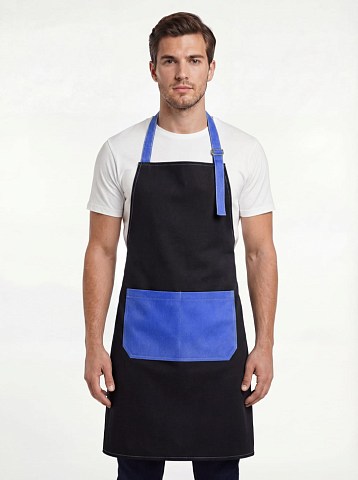 Фартук с грудкой Модеринт (тк.Смесовая,210), черный/васильковый
