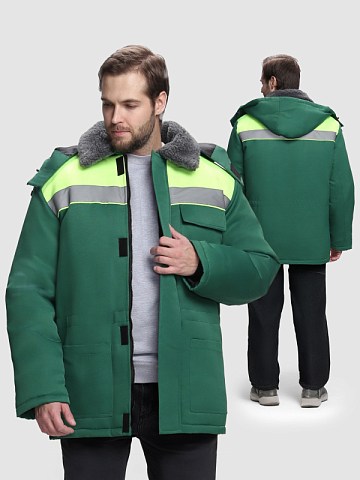 Куртка зимняя для бригадира NEW (тк.Смесовая,210), зеленый/лимонный