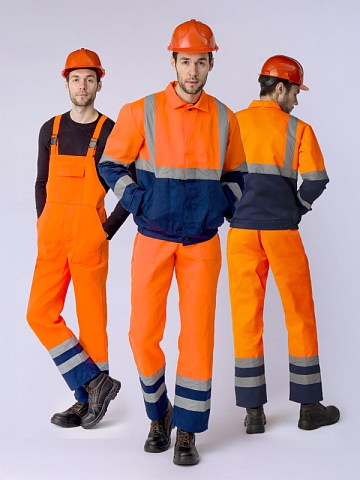 Костюм для дорожника с укороченной курткой (тк.Смесовая,210) п/к, оранжевый/т.синий