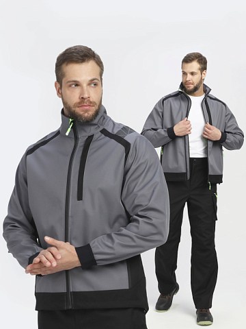 Куртка ProfLineLeader (тк.Софтшел), серый/черный