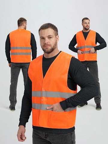 Жилет сигнальный ProfLineBase с пуговицами и карманами (тк.Полиэфир,100), оранжевый