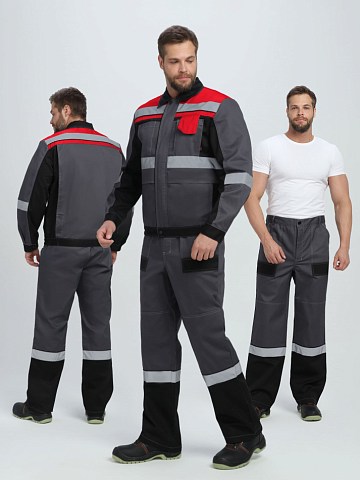 Костюм Вивантек-1 СОП У. (тк.Смесовая,240) брюки, т.серый/черный/красный